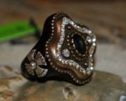 Black Costume Ring with Crystals_image